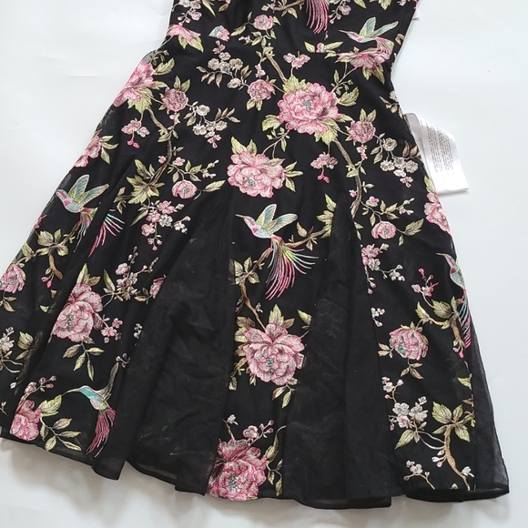 Dress the population halrow floral embr A-line dress L - Picture 6 of 8